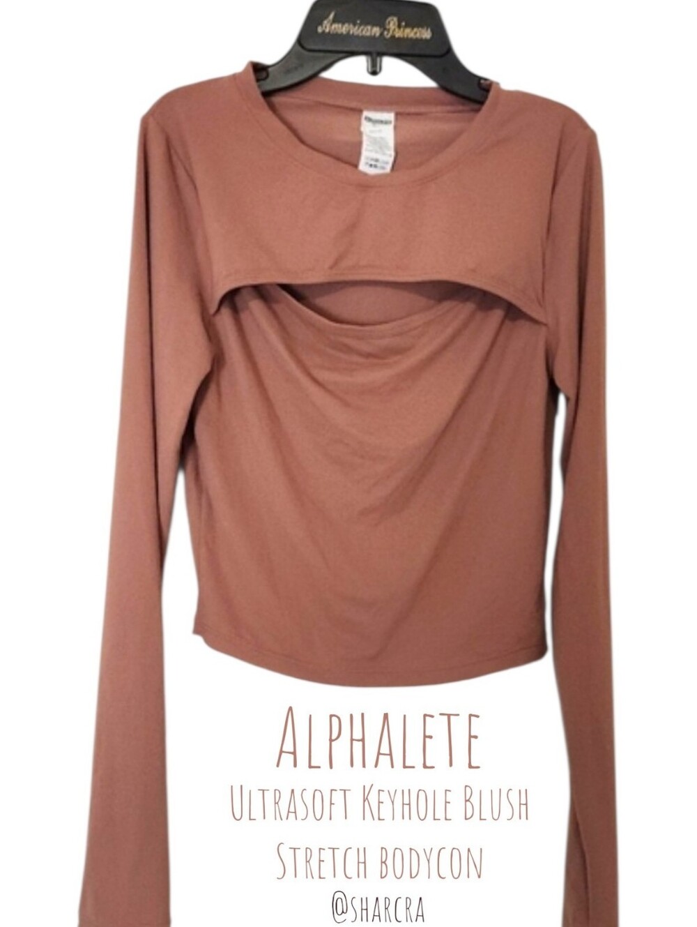 Alphalete Women Ultrasoft Keyhole Peekaboo Top Long Sleeve Bodycon Shirt Nude xs